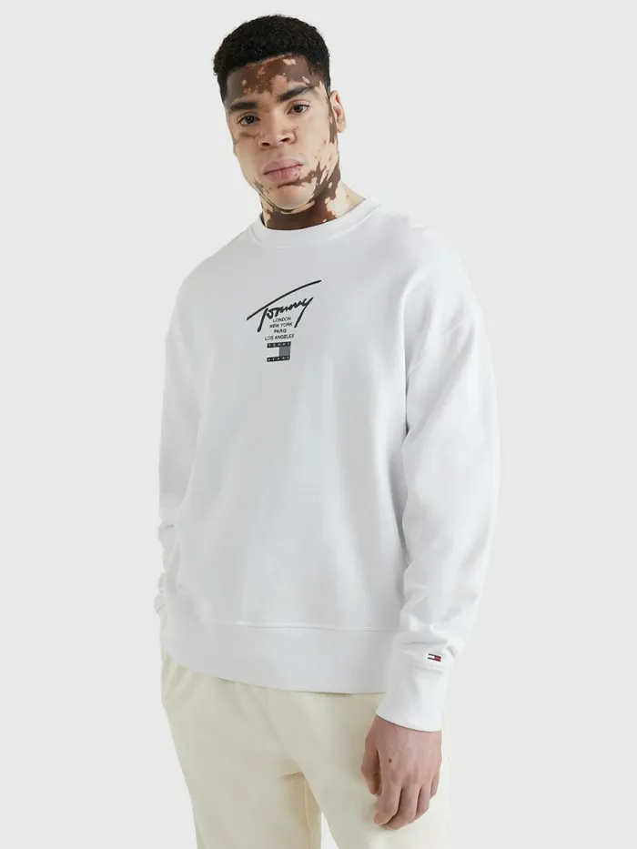 Tommy Hilfiger Signature Logo Sweatshirt White Mens Sweatshirts and Hoodies Sale Tommy Hilfiger Signature Logo Sweatshirt White Mens Sweatshirts and Hoodies Sale