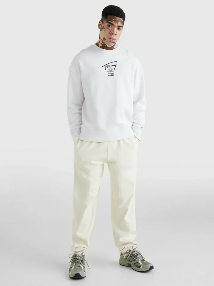 Tommy Hilfiger Signature Logo Sweatshirt White Mens Sweatshirts and Hoodies Sale