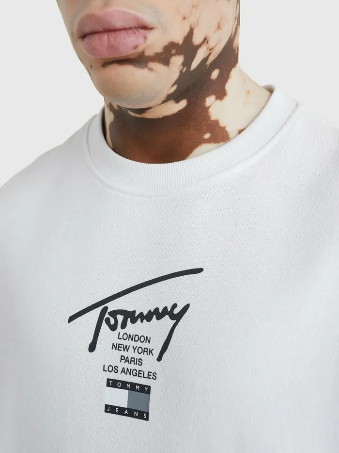 Tommy Hilfiger Signature Logo Sweatshirt White Mens Sweatshirts and Hoodies Sale