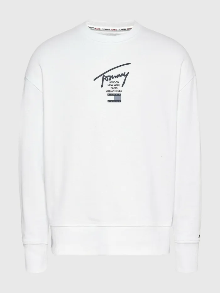 Tommy Hilfiger Signature Logo Sweatshirt White Mens Sweatshirts and Hoodies Sale