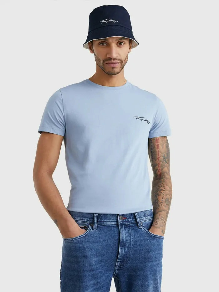 Tommy Hilfiger Signature Logo TShirt Daybreak Blue Mens TShirts Gift 4 You