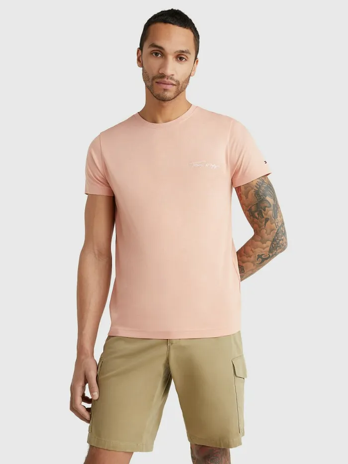 Tommy Hilfiger Signature Logo TShirt Guava Mens TShirts Fashion