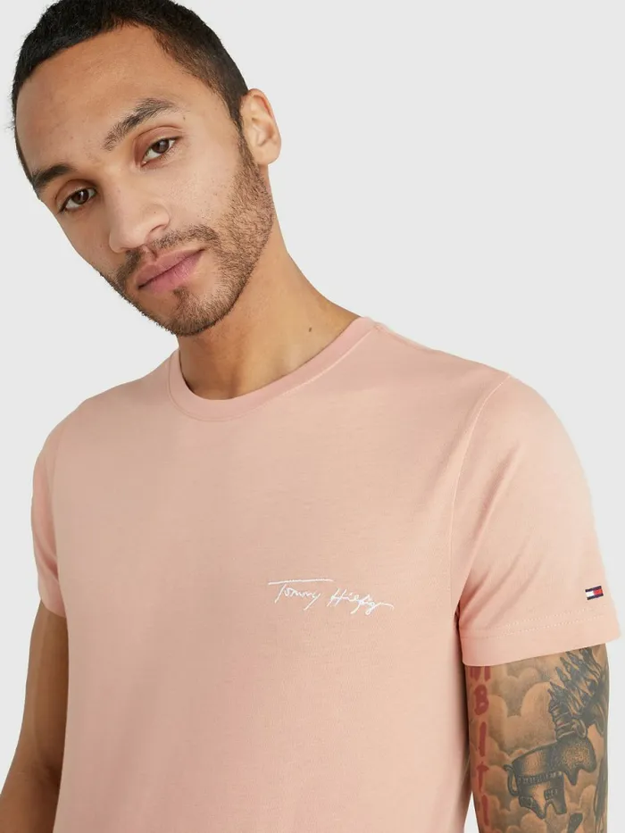 Tommy Hilfiger Signature Logo TShirt Guava Mens TShirts Fashion