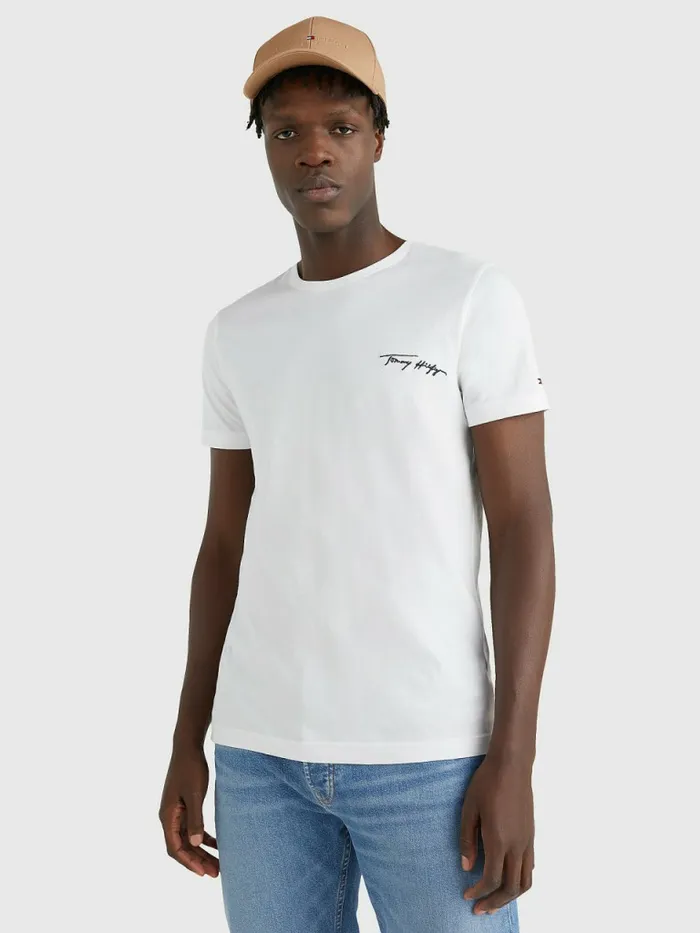 Tommy Hilfiger Signature Logo TShirt White Mens TShirts Casaul