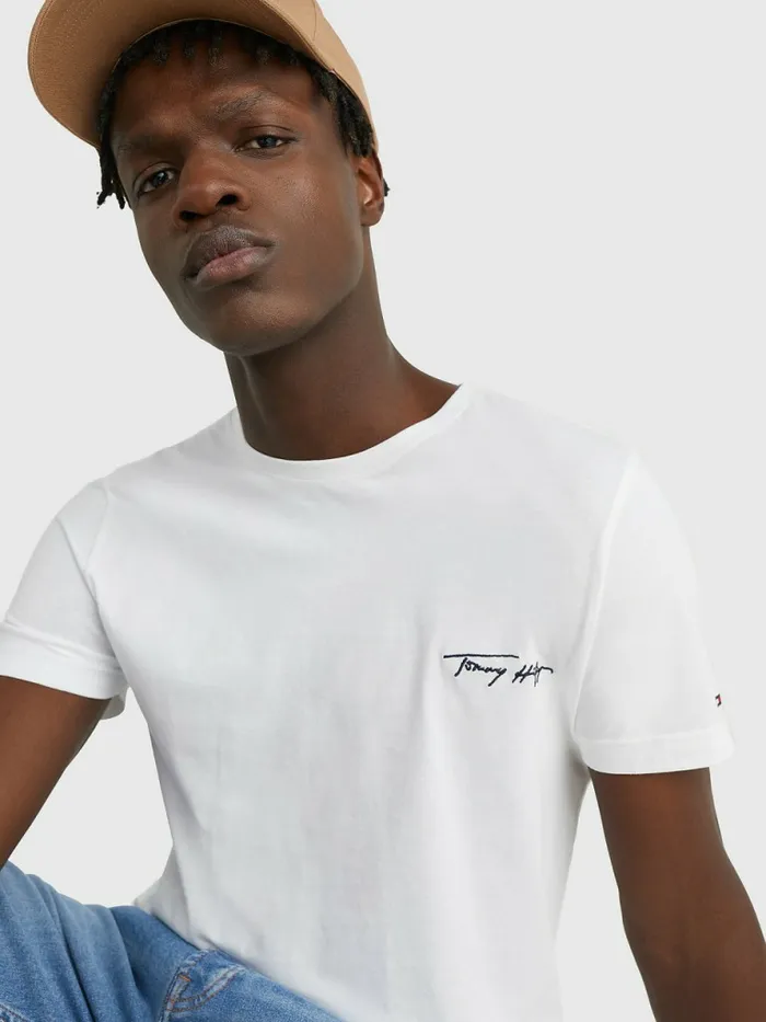 Tommy Hilfiger Signature Logo TShirt White Mens TShirts Casaul