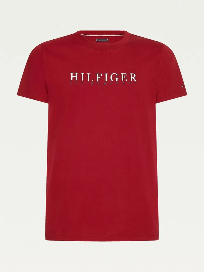 Tommy Hilfiger Signature Organic Cotton Graphic Logo TShirt Rouge Mens TShirts Casaul