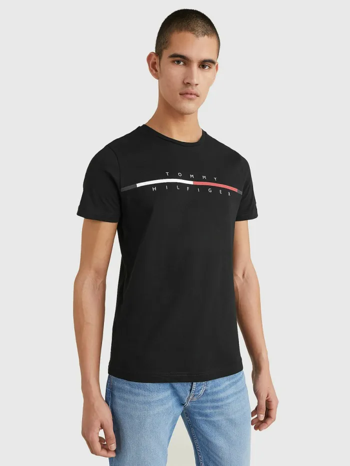 Tommy Hilfiger Signature Split Logo TShirt Black Mens TShirts Gift 4 You
