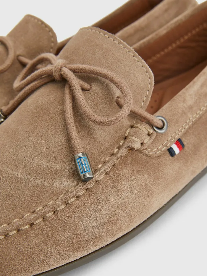 Tommy Hilfiger Signature Suede Driver Shoes With Laces Antilope Mens Casual Shoes For Sale