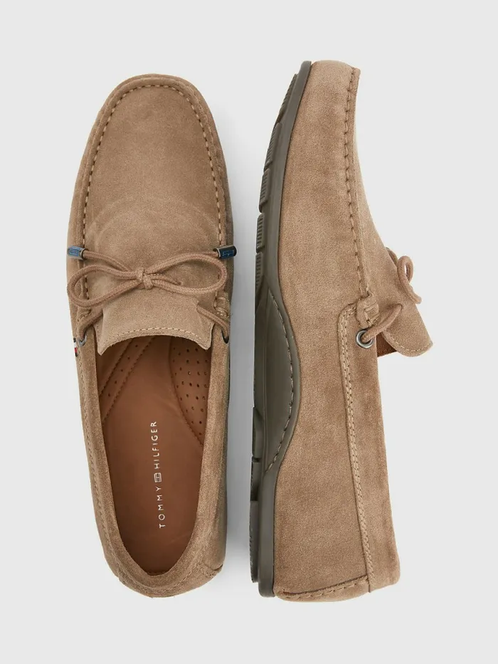 Tommy Hilfiger Signature Suede Driver Shoes With Laces Antilope Mens Casual Shoes For Sale