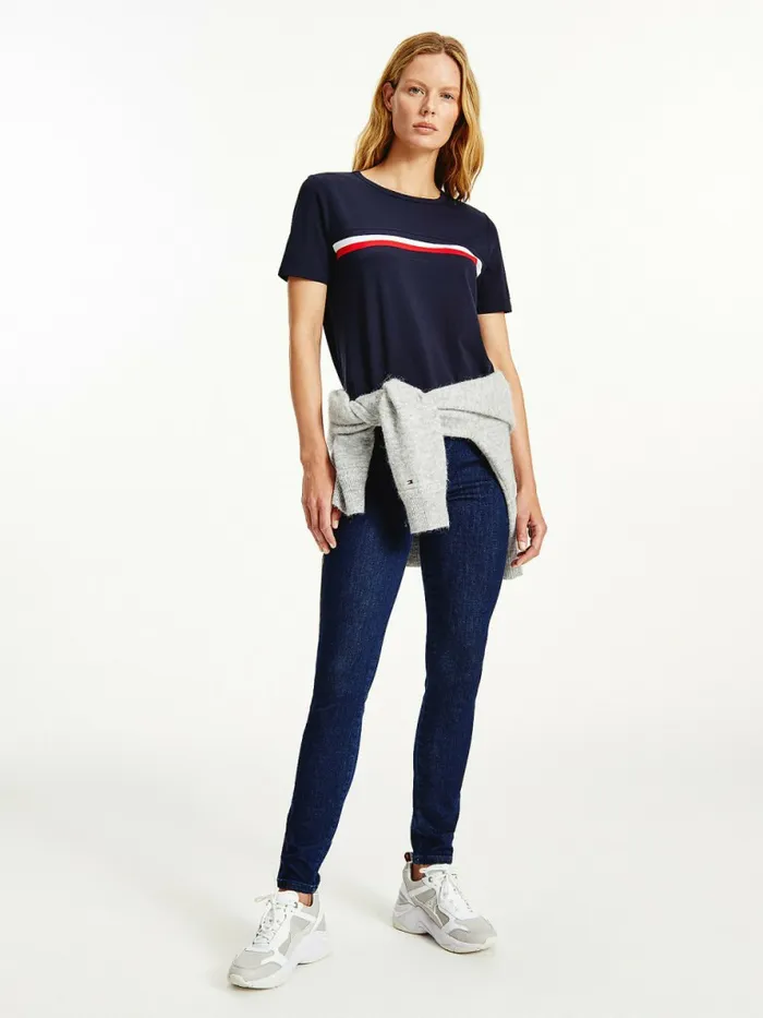 Tommy Hilfiger Signature Tape Crew Neck TShirt Desert Sky Womens TShirts Sale Tommy Hilfiger Signature Tape Crew Neck TShirt Desert Sky Womens TShirts Sale