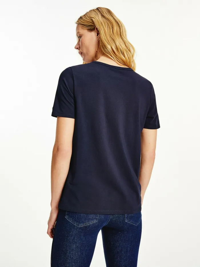 Tommy Hilfiger Signature Tape Crew Neck TShirt Desert Sky Womens TShirts Sale
