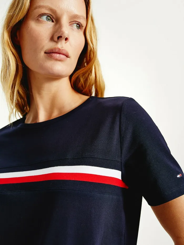 Tommy Hilfiger Signature Tape Crew Neck TShirt Desert Sky Womens TShirts Sale