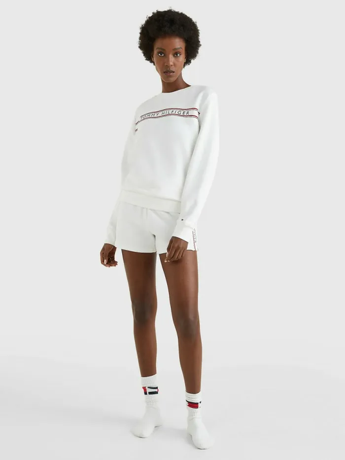 Tommy Hilfiger Signature Tape Sweatshirt White Womens Sweatshirts and Hoodies Near Me
