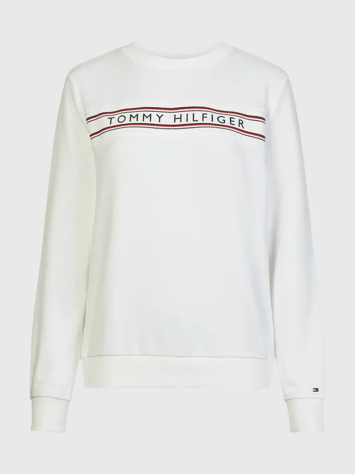 Tommy Hilfiger Signature Tape Sweatshirt White Womens Sweatshirts and Hoodies Near Me