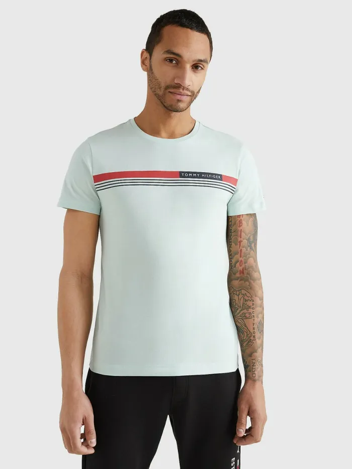 Tommy Hilfiger Signature Tape TShirt Minty Essence Mens TShirts Casaul