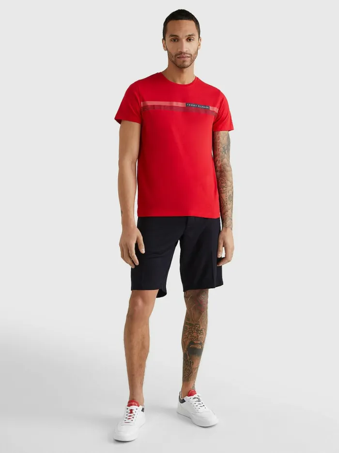 Tommy Hilfiger Signature Tape TShirt Primary Red Mens TShirts On Sale