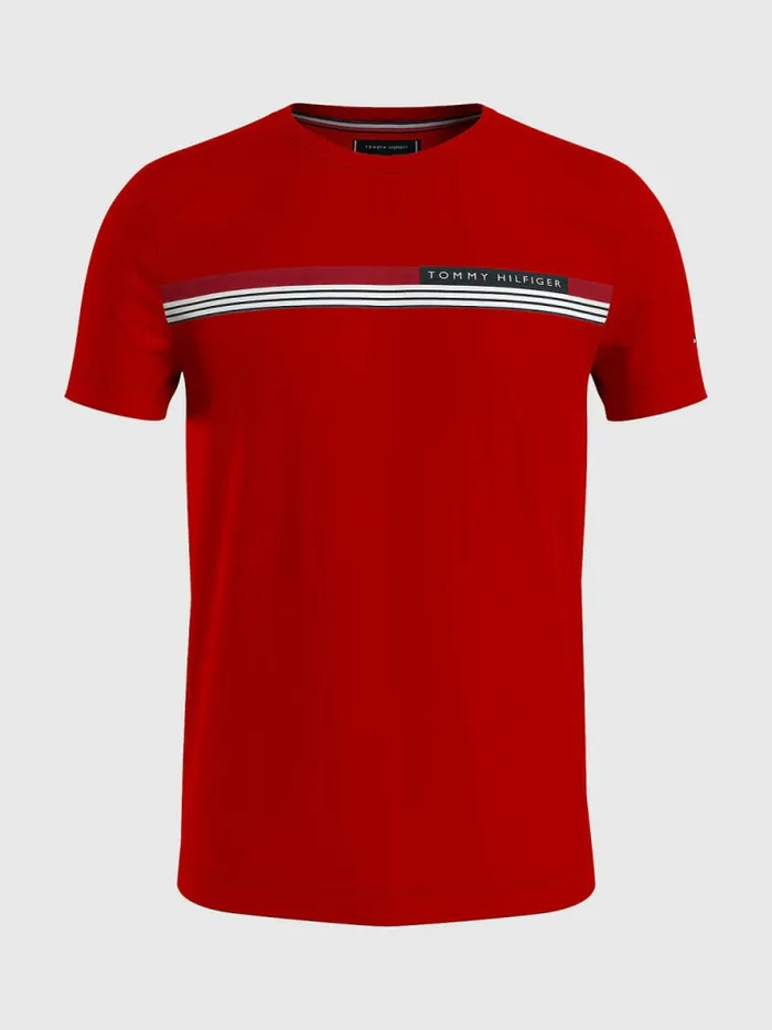 Tommy Hilfiger Signature Tape TShirt Primary Red Mens TShirts On Sale