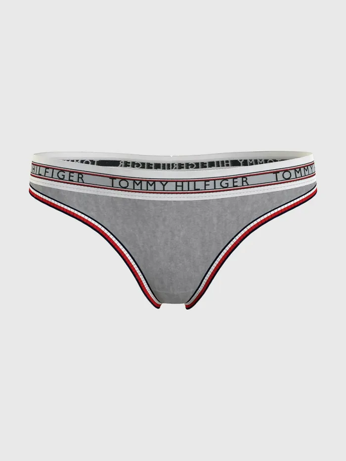 Tommy Hilfiger Signature Tape Waistband Thong Light Grey Heather Womens Lingerie Tommy Hilfiger Signature Tape Waistband Thong Light Grey Heather Womens Lingerie