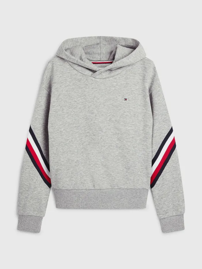 Tommy Hilfiger Signature Trim Slouchy Hoody Light Grey Heather Girls Sweatshirts and Hoodies Sale