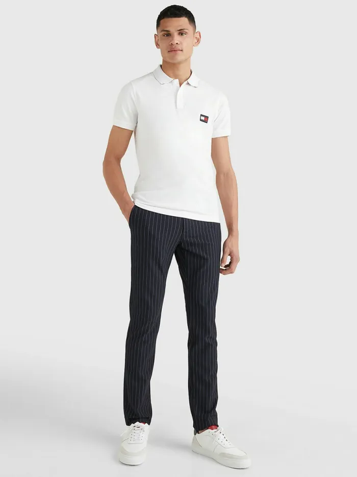 Tommy Hilfiger Signature Undercollar Slim Fit Polo White Mens Polo Shirts Fashion