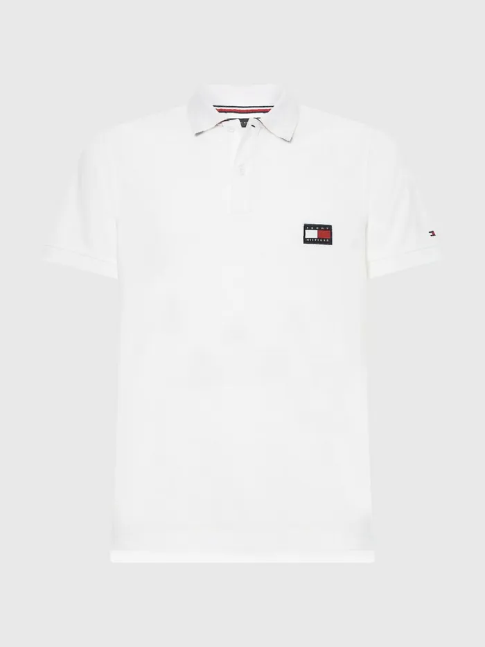 Tommy Hilfiger Signature Undercollar Slim Fit Polo White Mens Polo Shirts Fashion