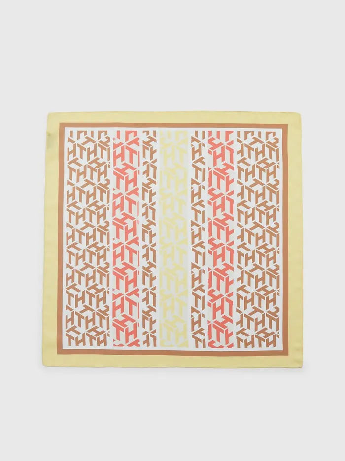 Tommy Hilfiger Silk Monogram Print Bandana Pink Mix Womens Hats and Scarves Popular Tommy Hilfiger Silk Monogram Print Bandana Pink Mix Womens Hats and Scarves Popular