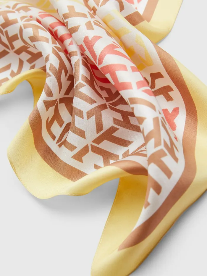 Tommy Hilfiger Silk Monogram Print Bandana Pink Mix Womens Hats and Scarves Popular