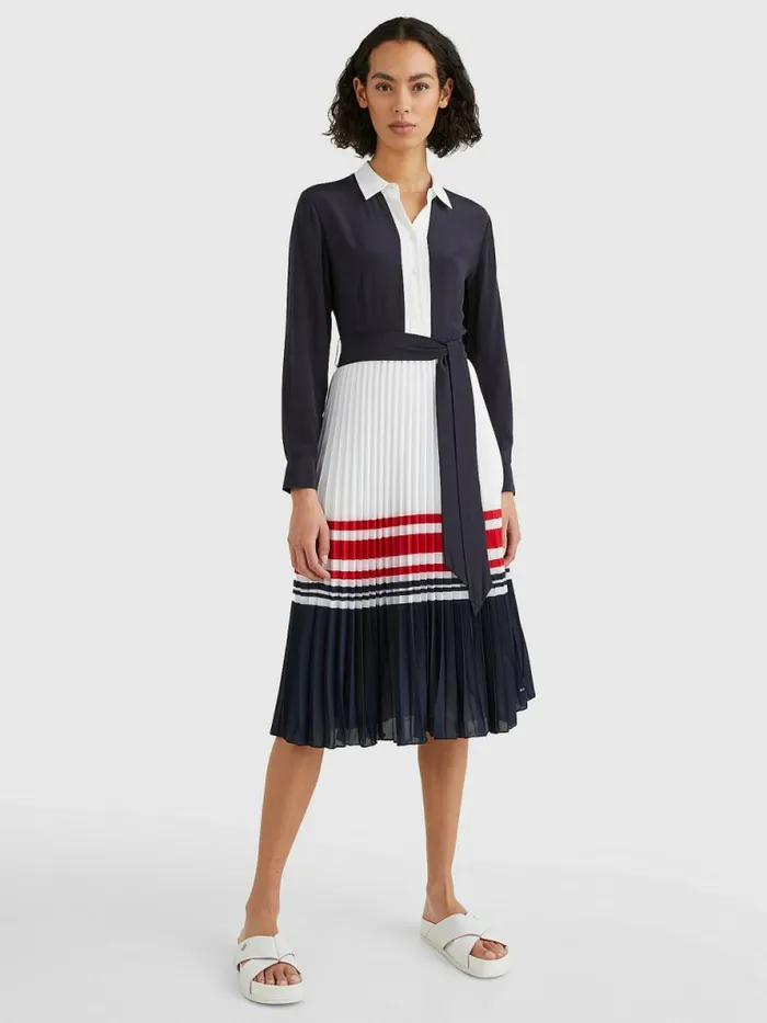 Tommy Hilfiger Silk Pleated Shirt Dress Th Optic White Womens Dresses and Jumpsuits Gift for Friend