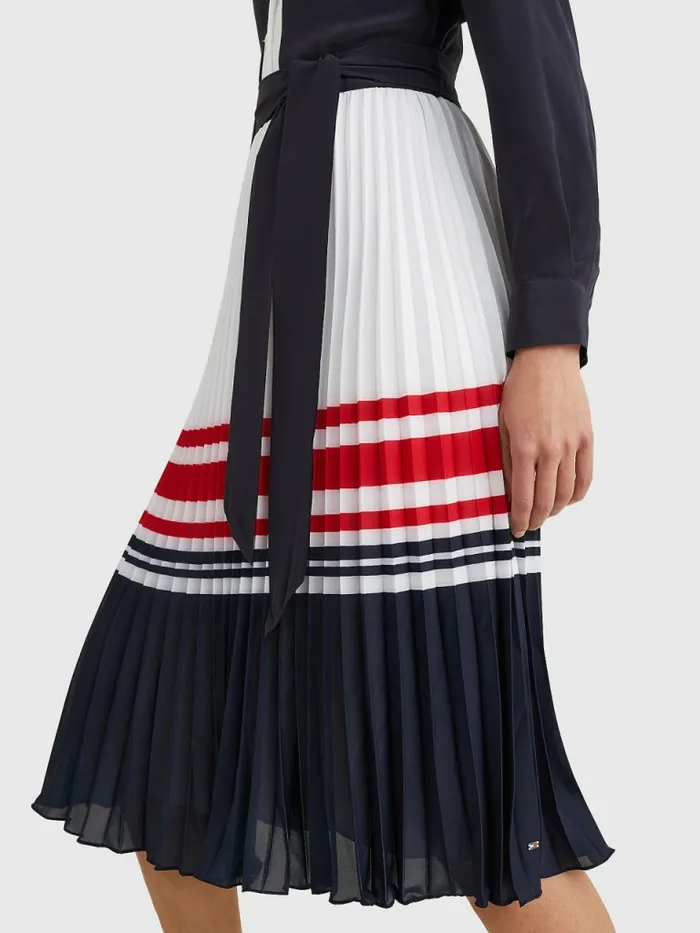 Tommy Hilfiger Silk Pleated Shirt Dress Th Optic White Womens Dresses and Jumpsuits Gift for Friend