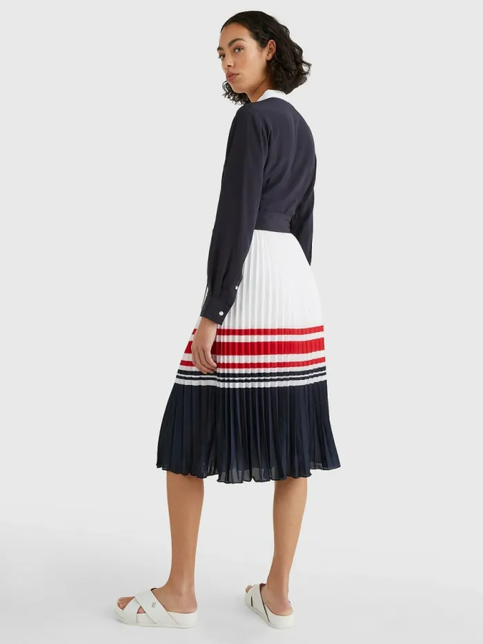 Tommy Hilfiger Silk Pleated Shirt Dress Th Optic White Womens Dresses and Jumpsuits Gift for Friend