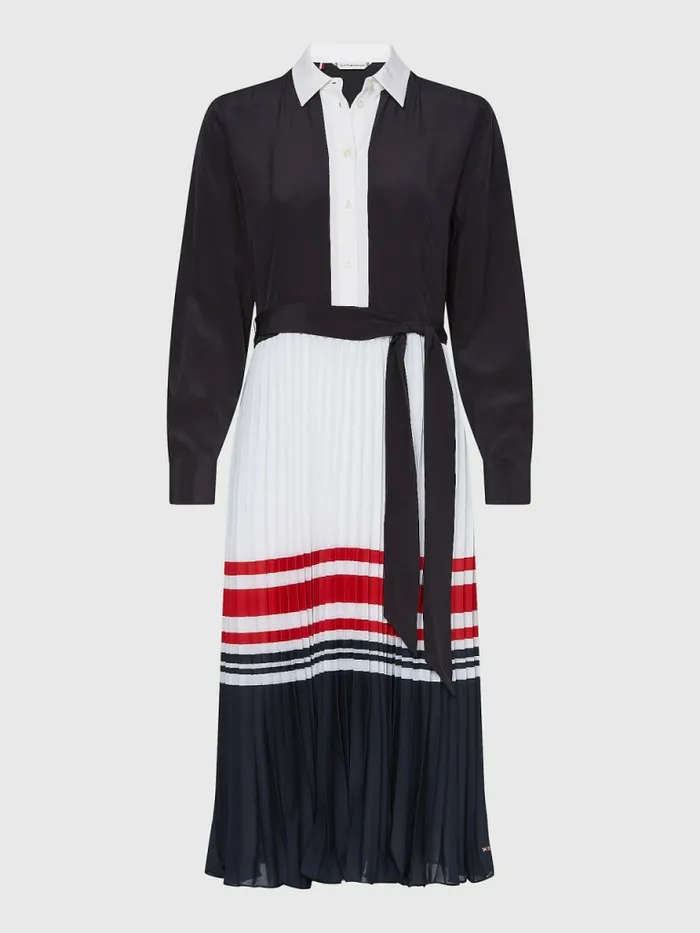 Tommy Hilfiger Silk Pleated Shirt Dress Th Optic White Womens Dresses and Jumpsuits Gift for Friend