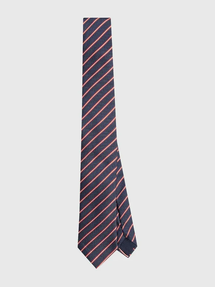 Tommy Hilfiger Silk Stripe Tie RedNavyWhite Mens Ties and Pocket Squares