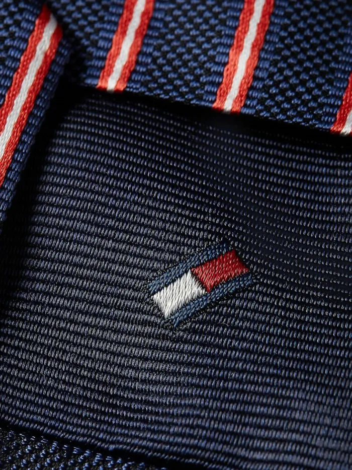 Tommy Hilfiger Silk Stripe Tie RedNavyWhite Mens Ties and Pocket Squares