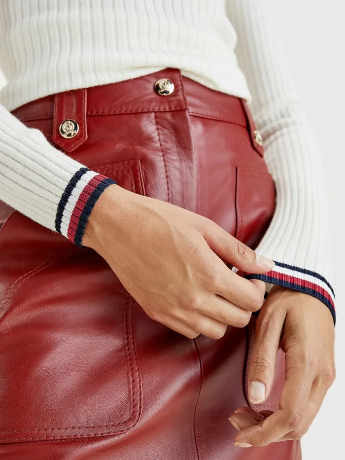 Tommy Hilfiger Skinny Fit Roll Neck Polo Jumper Ecru Womens Knitwear On Sale