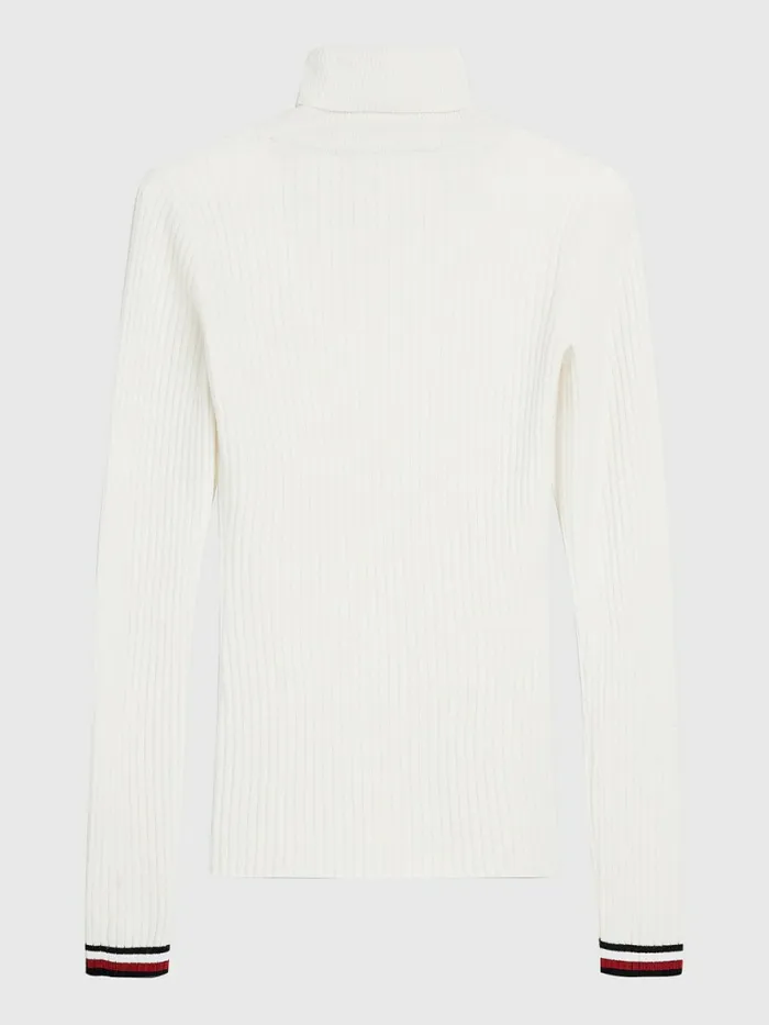 Tommy Hilfiger Skinny Fit Roll Neck Polo Jumper Ecru Womens Knitwear On Sale