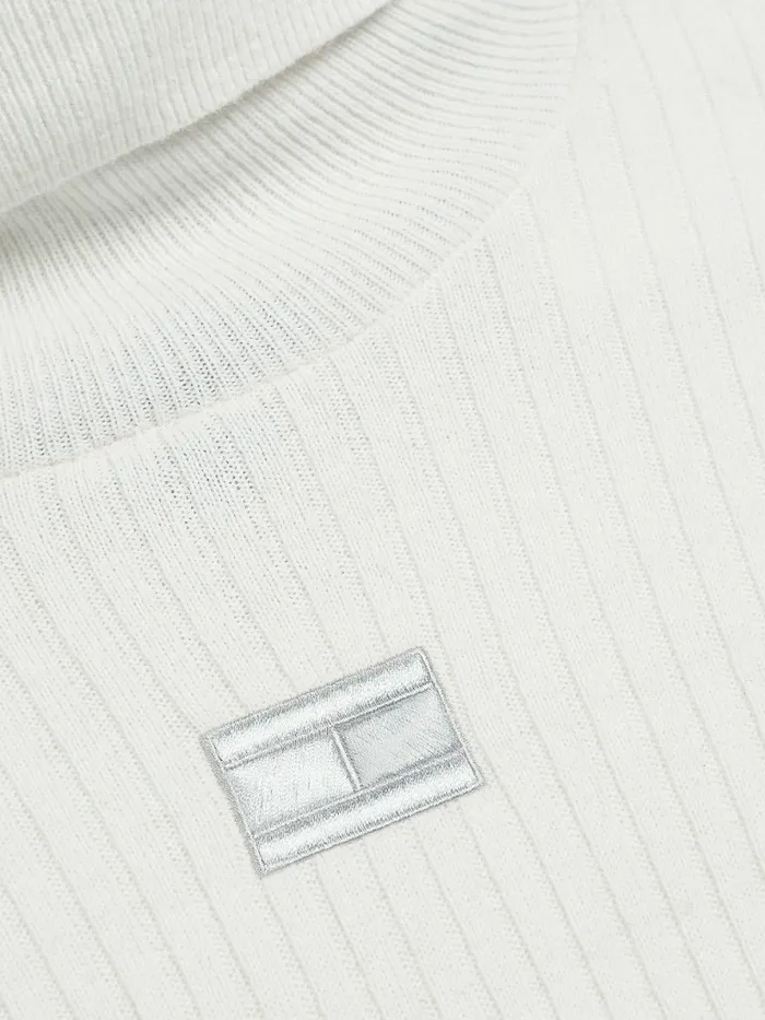 Tommy Hilfiger Skinny Fit Roll Neck Polo Jumper Ecru Womens Knitwear On Sale