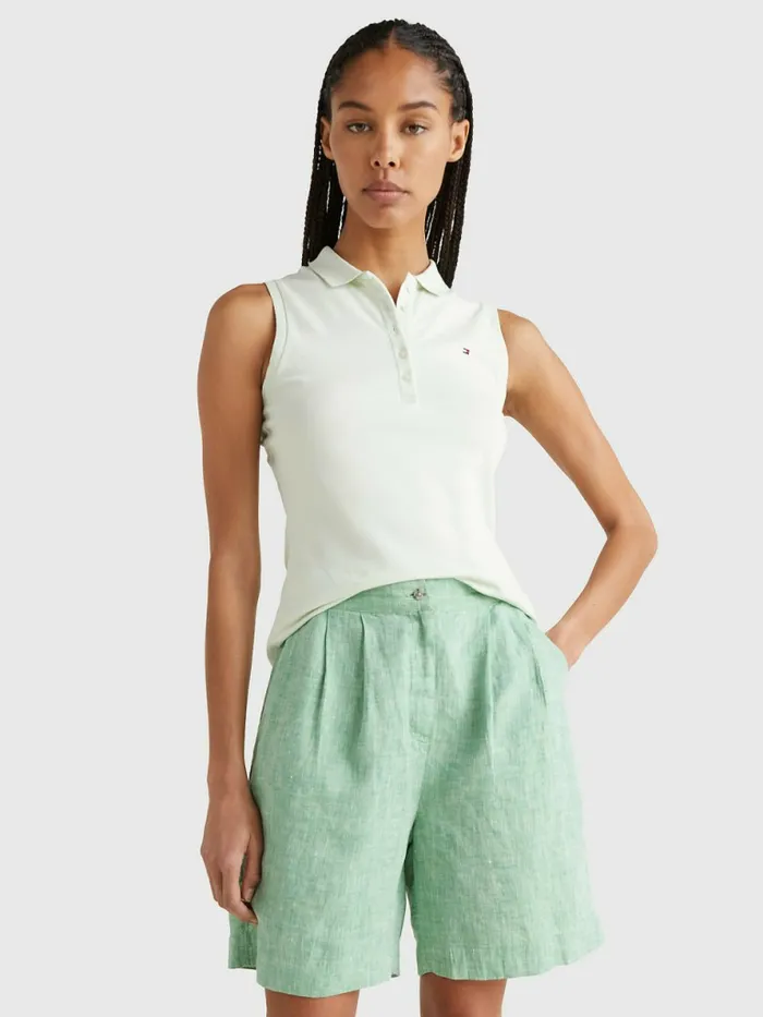 Tommy Hilfiger Sleeveless Stretch Cotton Slim Fit Polo Accent Green Womens Polo Shirts Gift for Friend Tommy Hilfiger Sleeveless Stretch Cotton Slim Fit Polo Accent Green Womens Polo Shirts Gift for Friend