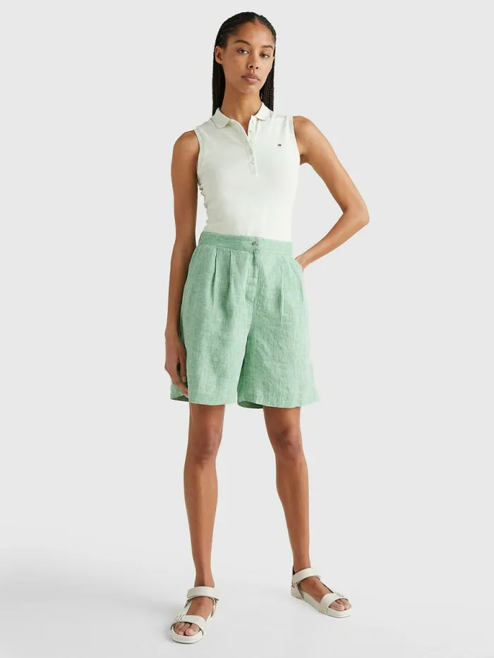 Tommy Hilfiger Sleeveless Stretch Cotton Slim Fit Polo Accent Green Womens Polo Shirts Gift for Friend