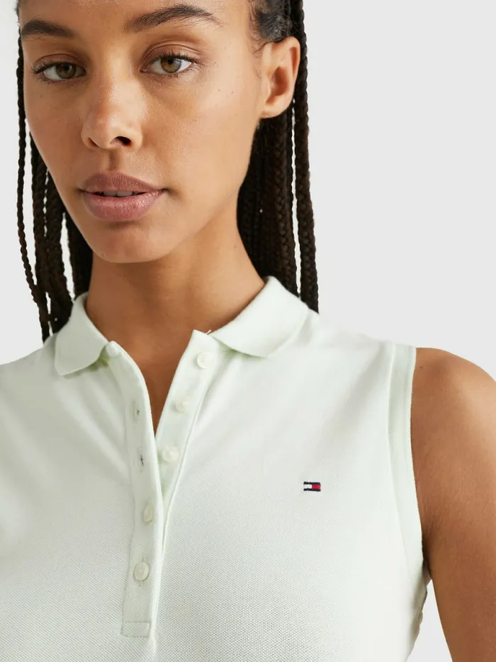 Tommy Hilfiger Sleeveless Stretch Cotton Slim Fit Polo Accent Green Womens Polo Shirts Gift for Friend