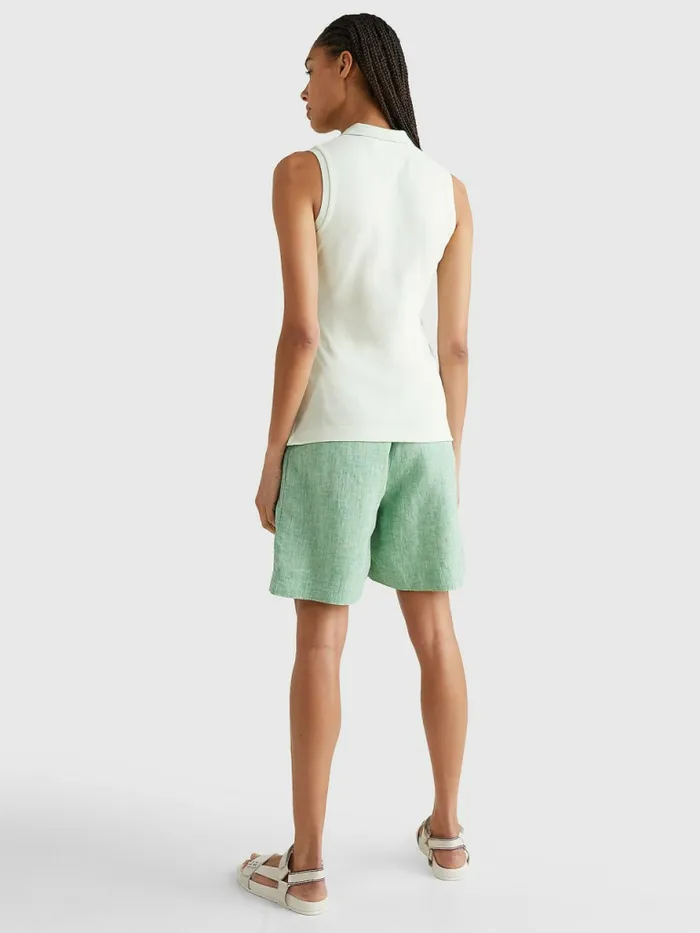 Tommy Hilfiger Sleeveless Stretch Cotton Slim Fit Polo Accent Green Womens Polo Shirts Gift for Friend