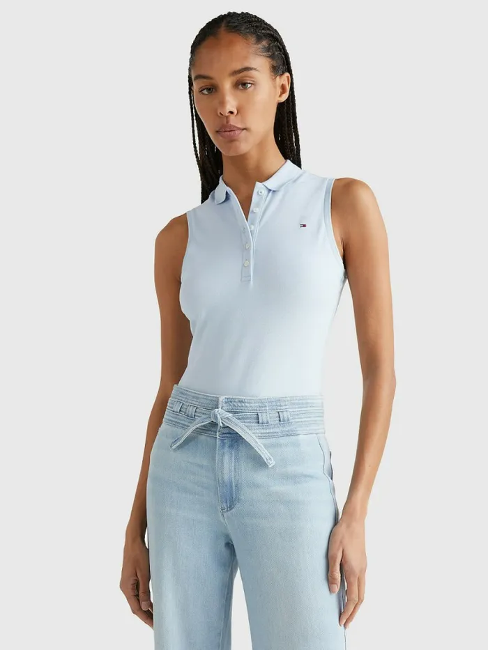 Tommy Hilfiger Sleeveless Stretch Cotton Slim Fit Polo Breezy Blue Womens Polo Shirts Online Tommy Hilfiger Sleeveless Stretch Cotton Slim Fit Polo Breezy Blue Womens Polo Shirts Online