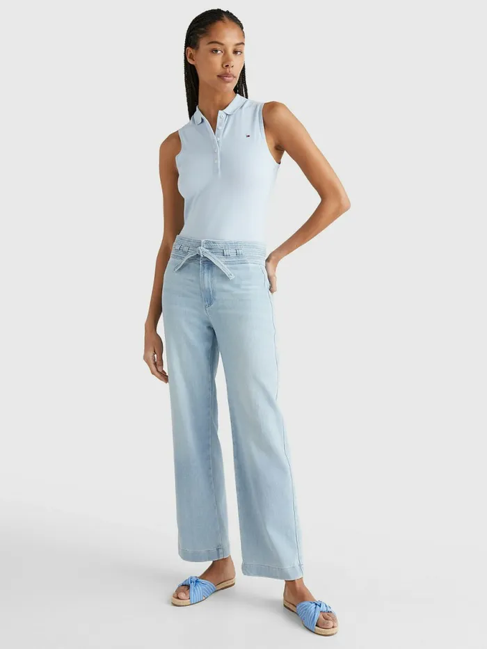 Tommy Hilfiger Sleeveless Stretch Cotton Slim Fit Polo Breezy Blue Womens Polo Shirts Online