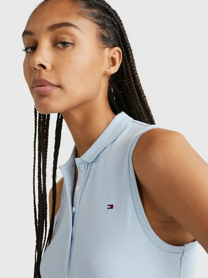 Tommy Hilfiger Sleeveless Stretch Cotton Slim Fit Polo Breezy Blue Womens Polo Shirts Online