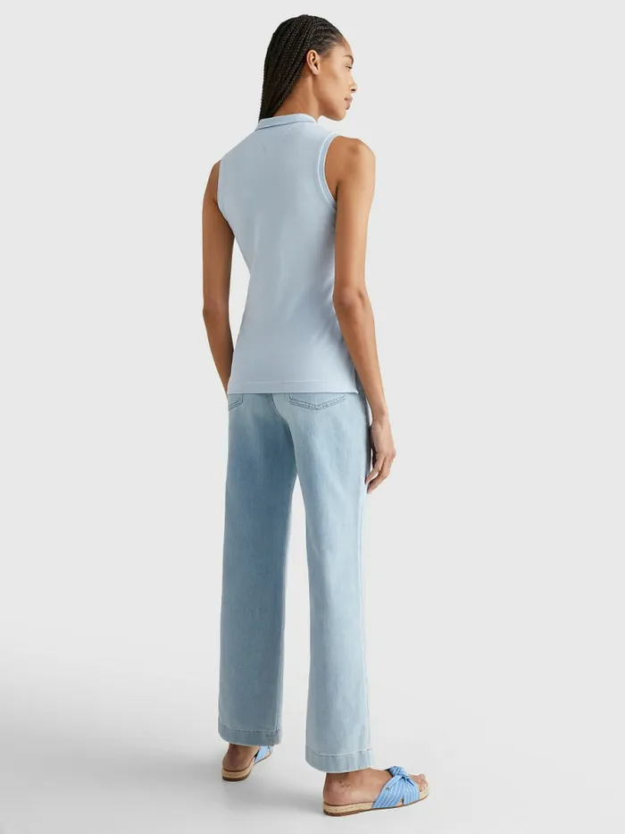 Tommy Hilfiger Sleeveless Stretch Cotton Slim Fit Polo Breezy Blue Womens Polo Shirts Online