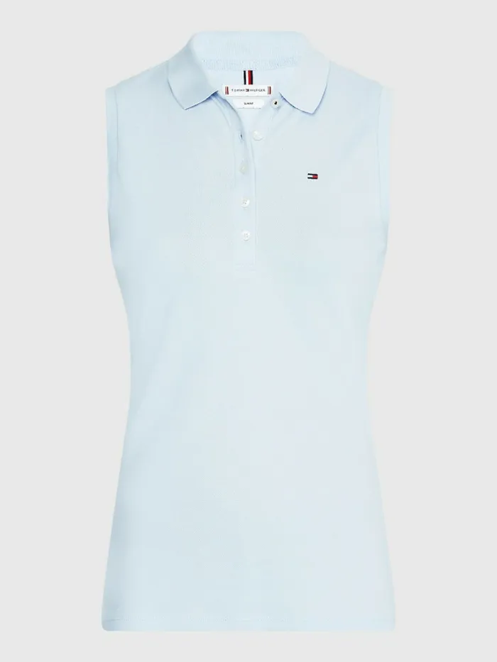 Tommy Hilfiger Sleeveless Stretch Cotton Slim Fit Polo Breezy Blue Womens Polo Shirts Online