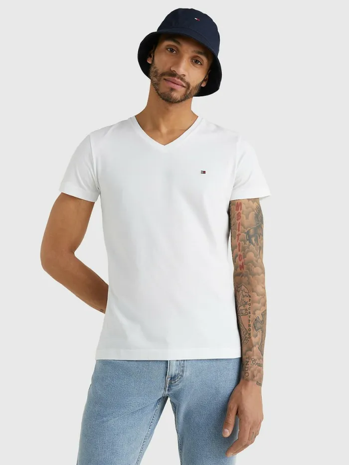 Tommy Hilfiger Slim Fit Cotton TShirt Bright White Mens Essentials