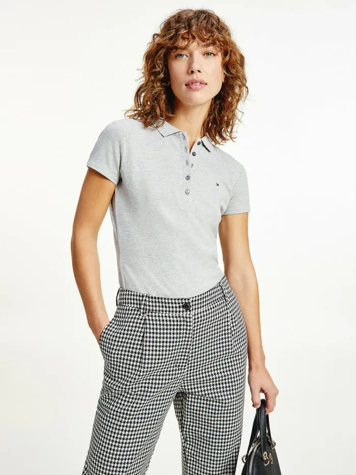 Tommy Hilfiger Slim Fit Polo Light Grey Heather Womens Polo Shirts Near Me