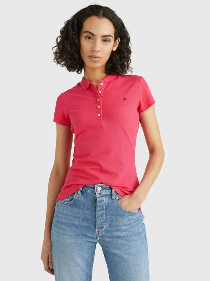 Tommy Hilfiger Slim Fit Polo Pink Splendor Womens Polo Shirts Cheap On Sale