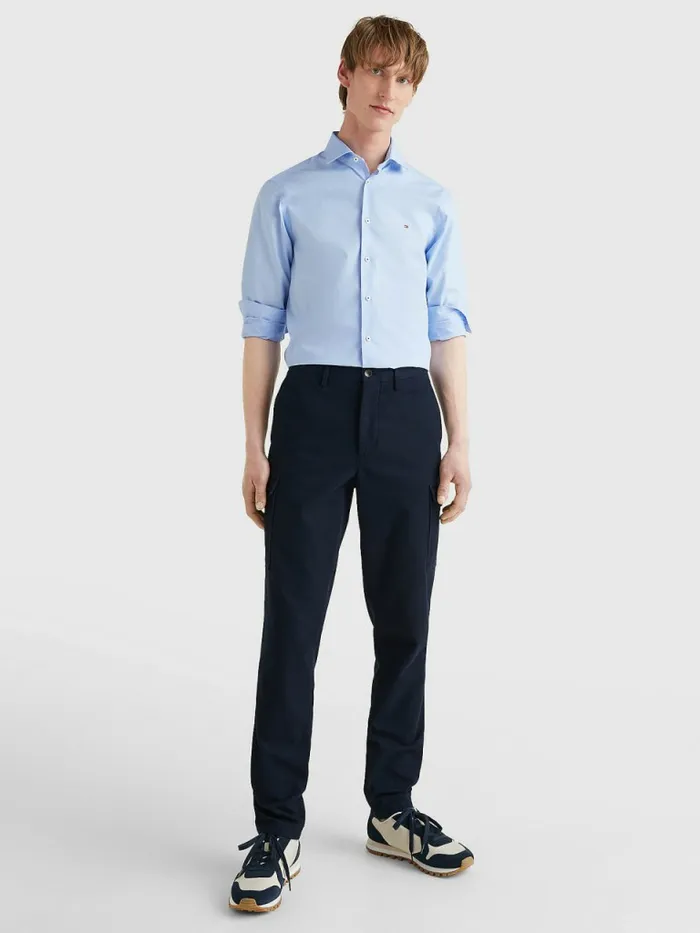 Tommy Hilfiger Slim Fit Poplin Shirt Custom Color Light Blue Mens Essentials