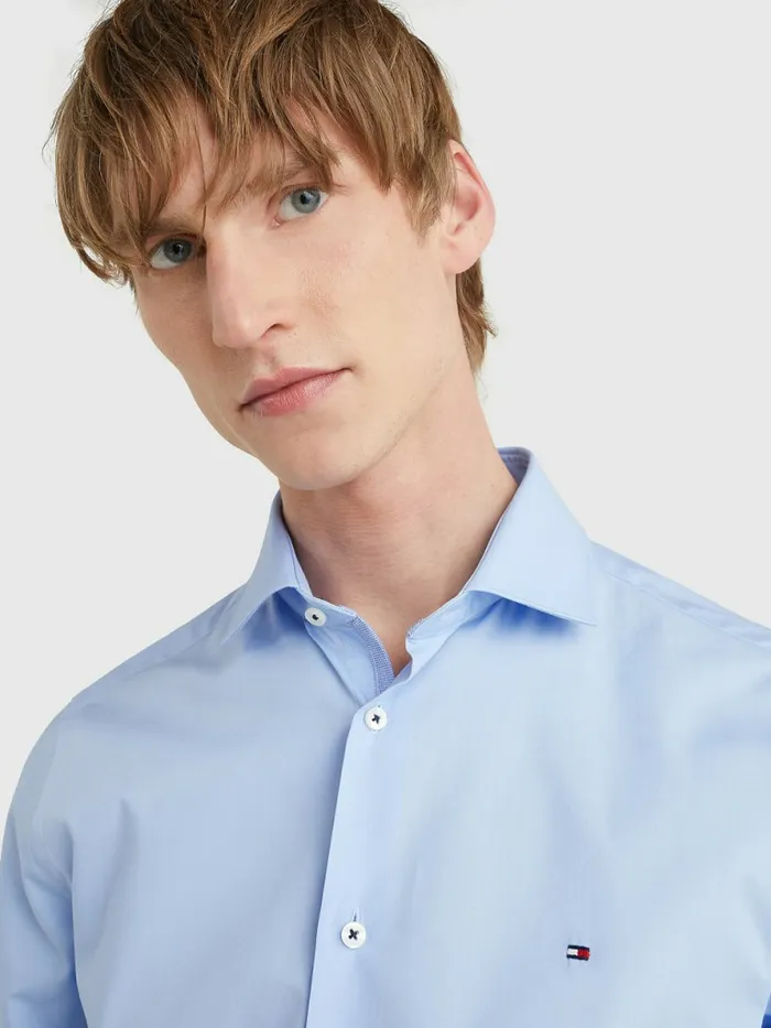 Tommy Hilfiger Slim Fit Poplin Shirt Custom Color Light Blue Mens Essentials